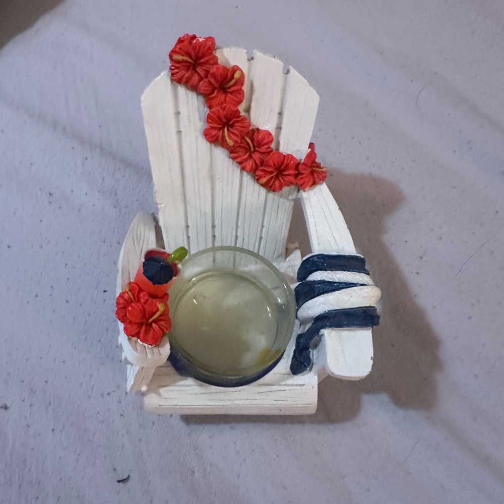 White Adirondack Chair Candle Holder with Red Flowers